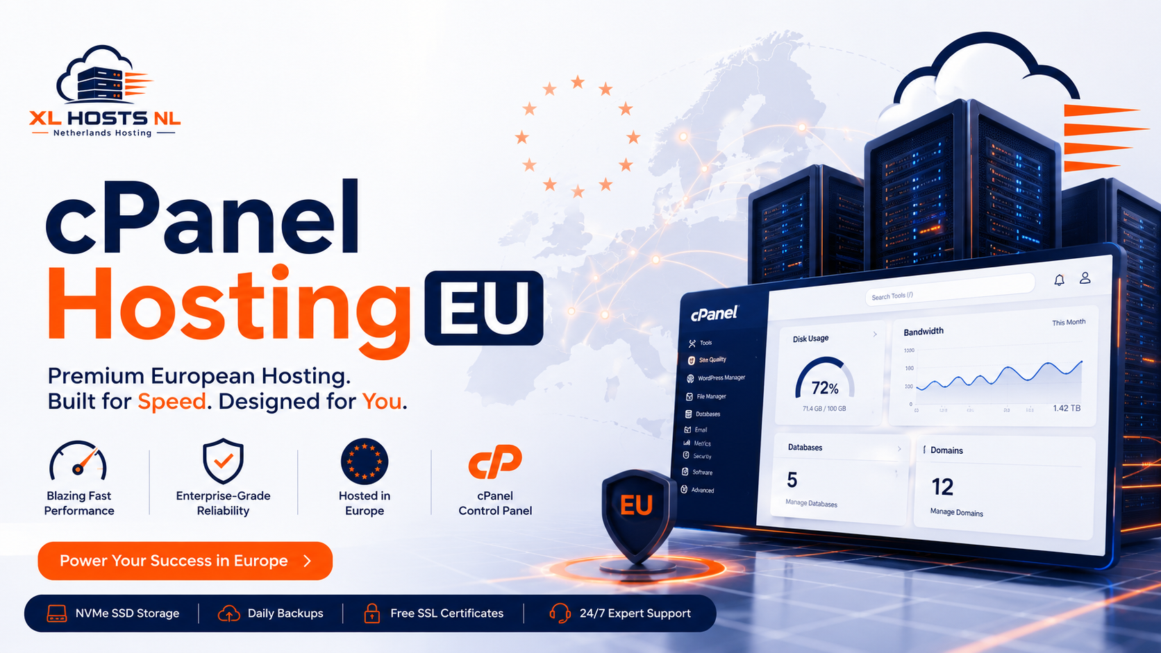XL Hosts NL European cPanel hosting server dashboard